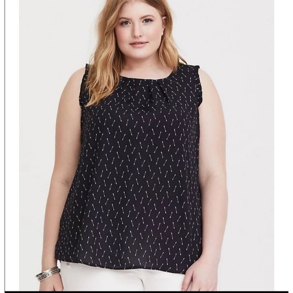 torrid Tops - Torrid blue ruffle sleeve 0X White Arrows sleeveless top